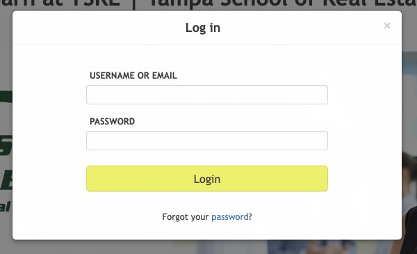 TSRE Learn browser login with username or email, password, Login button, and password-reset link.
